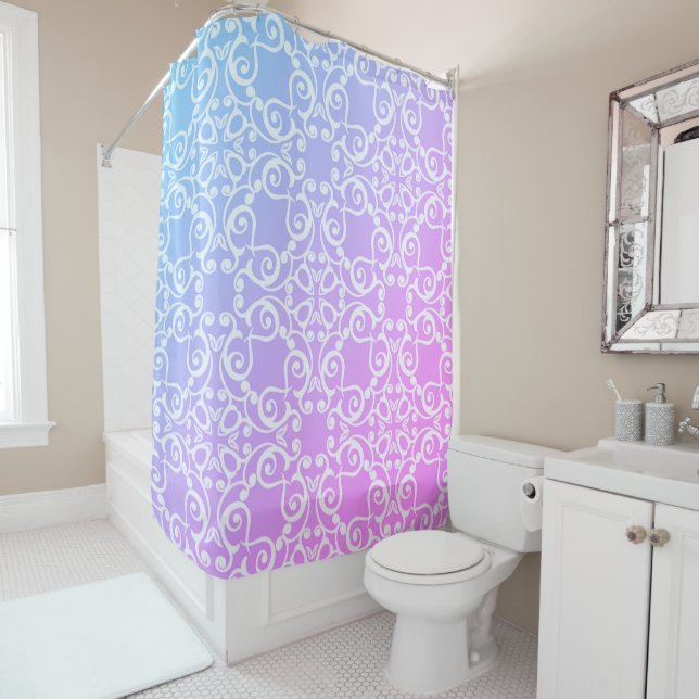 PASTEL PINK BLUE ELEGANT PATTERN SHOWER CURTAIN (In Situ)
