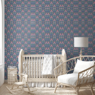 Pastel Pink Blue Floral Art Nouveau Wallpaper