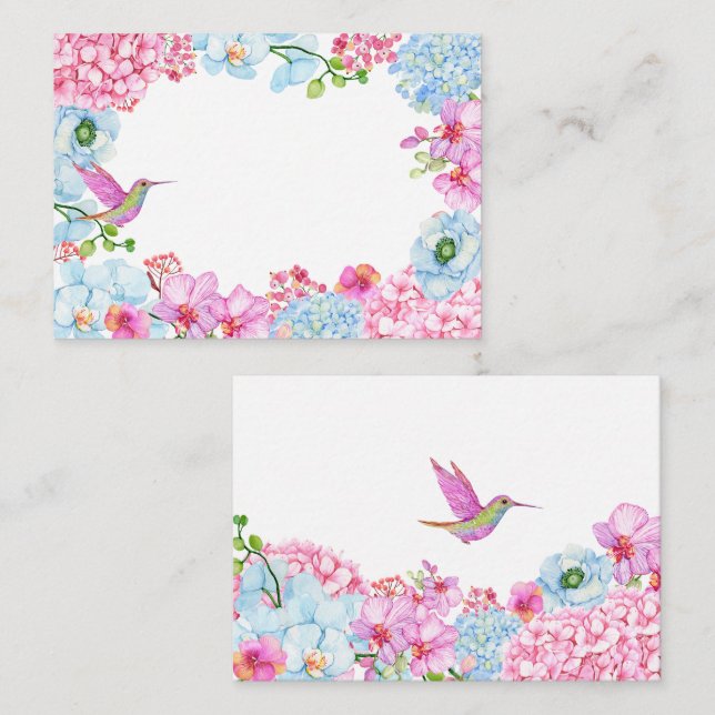 Pastel pink blue floral branch with bird  card (Front/Back)