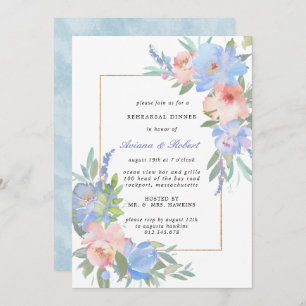 Pastel Pink Blue Floral Rehearsal Dinner Invitation