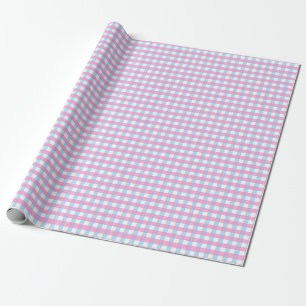 Pastel Pink Blue Gingham Plaid Wrapping Paper