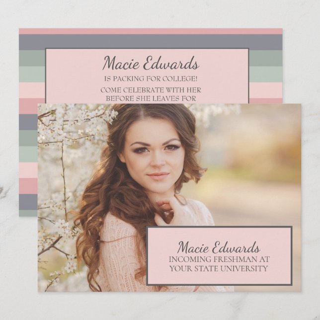 Pastel Pink Blue Green Photo CollegeTrunk Party Invitation (Front/Back)