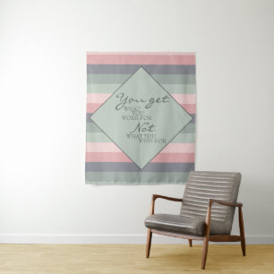 Pastel Pink Blue Green Striped Motivational Saying Tapestry