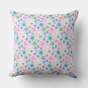 PASTEL PINK BLUE GREEN WHITE STARS  CUSHION