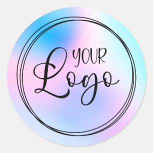 Pastel Pink Blue Holographic Gradient Logo Classic Round Sticker