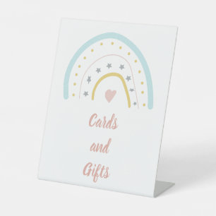Pastel Pink Blue Rainbow Cards and gifts Birthday  Pedestal Sign