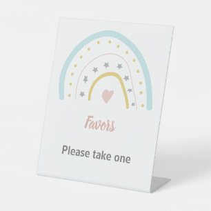 Pastel Pink Blue Rainbow Guest Book Birthday Party Pedestal Sign