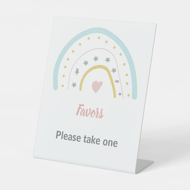 Pastel Pink Blue Rainbow Guest Book Birthday Party Pedestal Sign (Front)