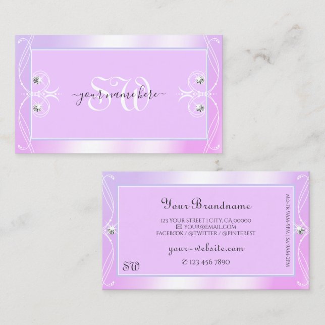 Pastel Pink Blue Sparkle Diamonds Initials Ornate Business Card (Front/Back)