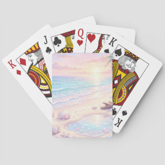 PASTEL PINK & BLUE SUMMER BEACH SCENE PLAYING CARDS