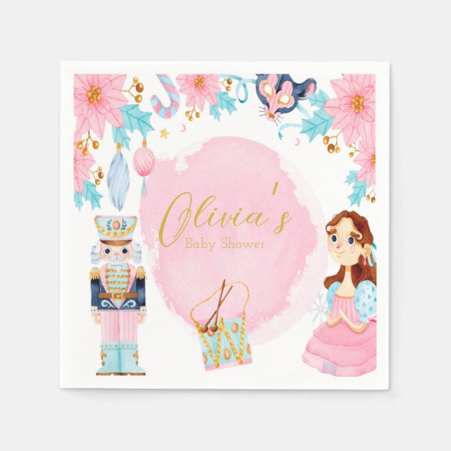 Pastel Pink Blue Vintage Nutcracker Baby Shower Napkin (Front)