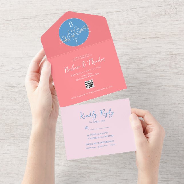 Pastel Pink Blue Wedding All In One Invitation (Tearaway)