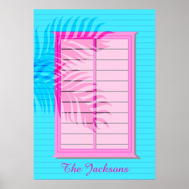 Pastel Pink Blue West Indian Wooden Beach Shack Poster (Front)