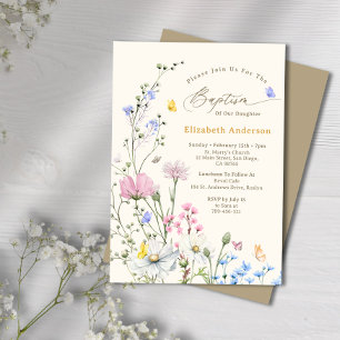 Pastel Pink & Blue Whimsical Wildflower Baptism Invitation