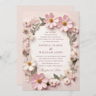 Pastel Pink Blush Boho Wildflowers Wedding QR code Invitation