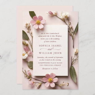 Pastel Pink Blush Boho Wildflowers Wedding QR code Invitation