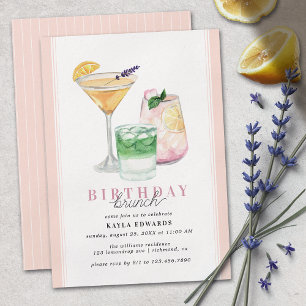 Pastel Pink Blush   Girly Cocktail Birthday Brunch Invitation