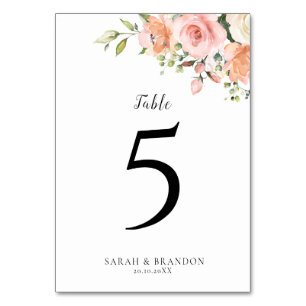 Pastel Pink Blush Rose Floral Botanical Table Number