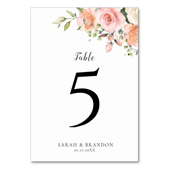Pastel Pink Blush Rose Floral Botanical Table Number (Back)