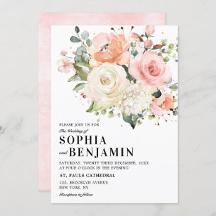 Pastel Pink Blush Rose Floral Botanical Wedding Invitation
