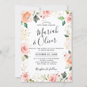 Pastel Pink Blush Rose Floral Botanical Wedding Invitation