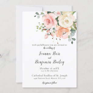 Pastel Pink Blush Rose Floral Botanical Wedding Invitation