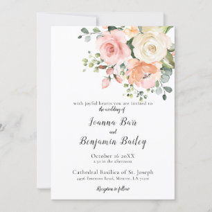Pastel Pink Blush Rose Floral Botanical Wedding Invitation