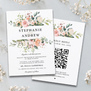 Pastel Pink Blush Rose Floral Botanical Wedding Invitation