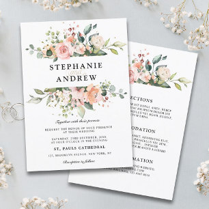 Pastel Pink Blush Rose Floral Botanical Wedding Invitation