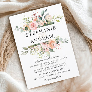 Pastel Pink Blush Rose Floral Botanical Wedding Invitation