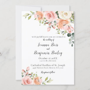 Pastel Pink Blush Rose Floral Botanical Wedding Invitation