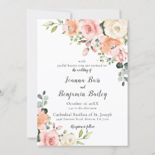 Pastel Pink Blush Rose Floral Botanical Wedding Invitation