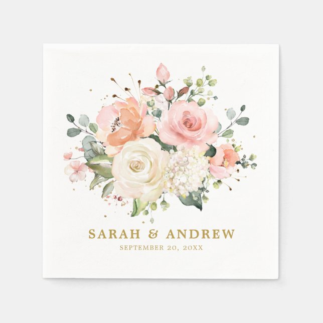 Pastel Pink Blush Rose Floral Botanical Wedding Napkin (Front)