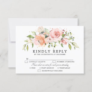 Pastel Pink Blush Rose Floral Botanical Wedding RSVP Card