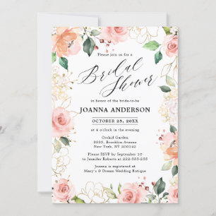 Pastel Pink Blush Rose Floral Bridal Shower Invitation