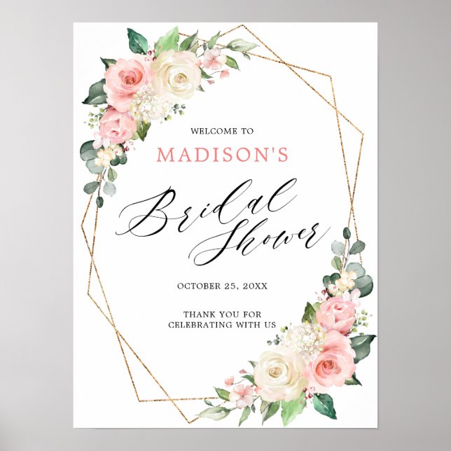 Pastel Pink Blush Rose Floral Bridal Shower Poster (Front)