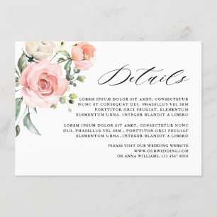 Pastel Pink Blush Rose Floral Wedding Details Enclosure Card