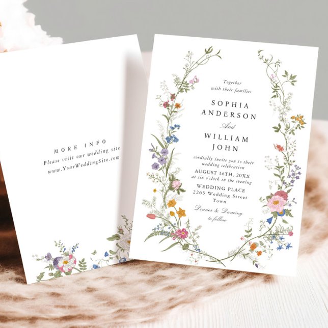 Pastel Pink Bohemian Floral Wildflowers Wedding Invitation (Creator Uploaded)