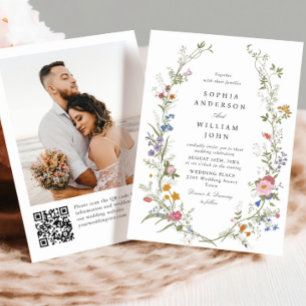 Pastel Pink Bohemian Floral Wildflowers Wedding Invitation