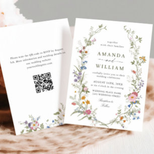 Pastel Pink Bohemian Floral Wildflowers Wedding Invitation
