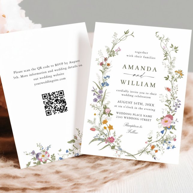 Pastel Pink Bohemian Floral Wildflowers Wedding Invitation (Creator Uploaded)