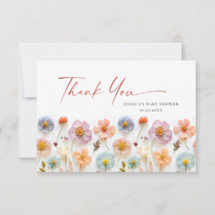 Pastel Pink Bohemian Wildflower Baby Shower Thank You Card