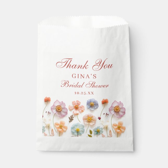 Pastel Pink Bohemian Wildflower Bridal Shower Favour Bag (Front)