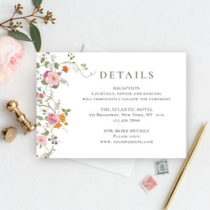 Pastel Pink Bohemian Wildflower Wedding Details Enclosure Card