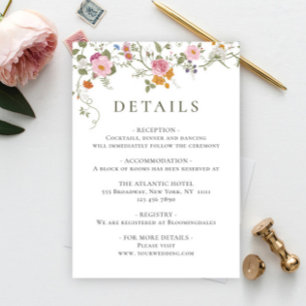 Pastel Pink Bohemian Wildflower Wedding Details Enclosure Card
