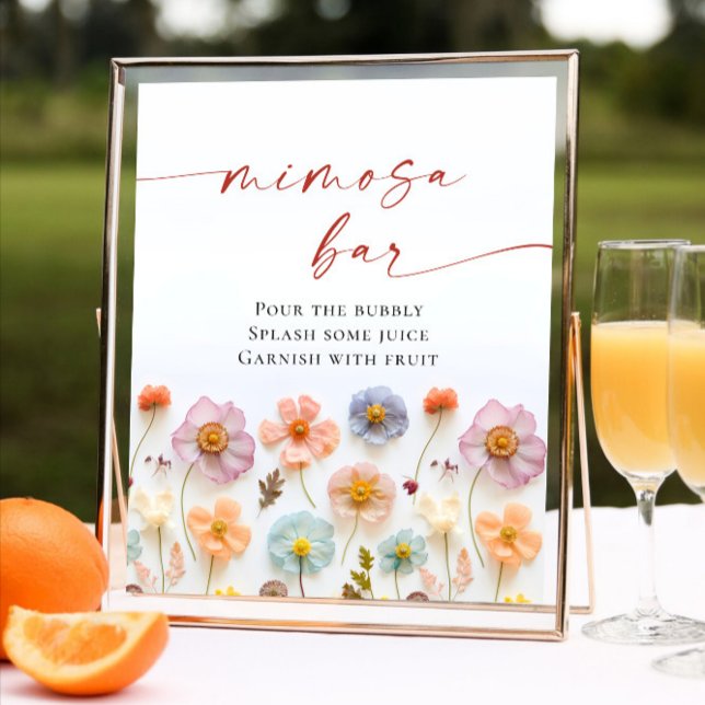 Pastel Pink Bohemian Wildflowers Mimosa Bar Poster (Creator Uploaded)