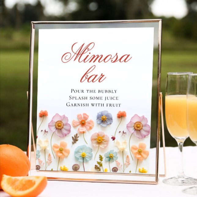 Pastel Pink Bohemian Wildflowers Mimosa Bar Poster (Creator Uploaded)