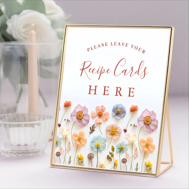 Pastel Pink Bohemian Wildflowers Recipe Cards Sign (Creator Uploaded)