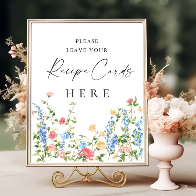 Pastel Pink Bohemian Wildflowers Recipe Cards Sign (Creator Uploaded)