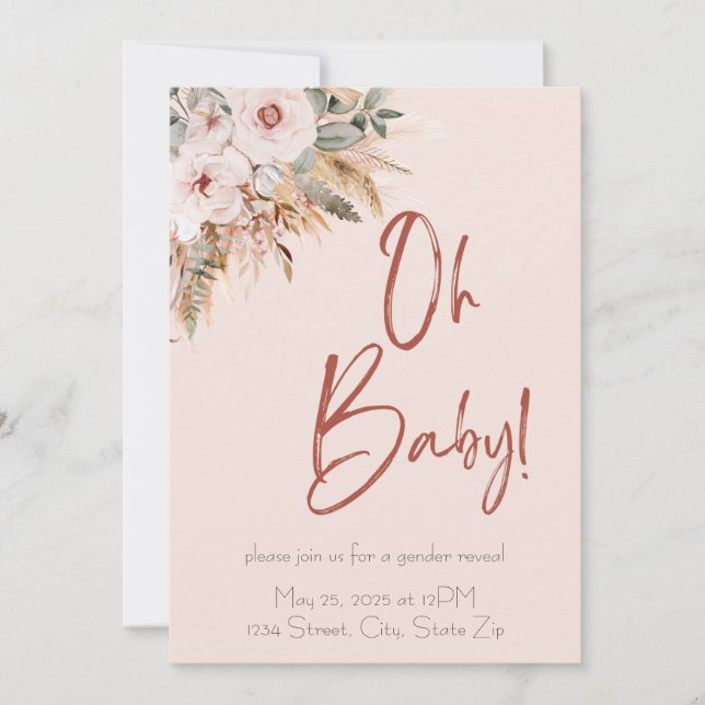 Pastel Pink Boho Baby Shower Invitation (Front)